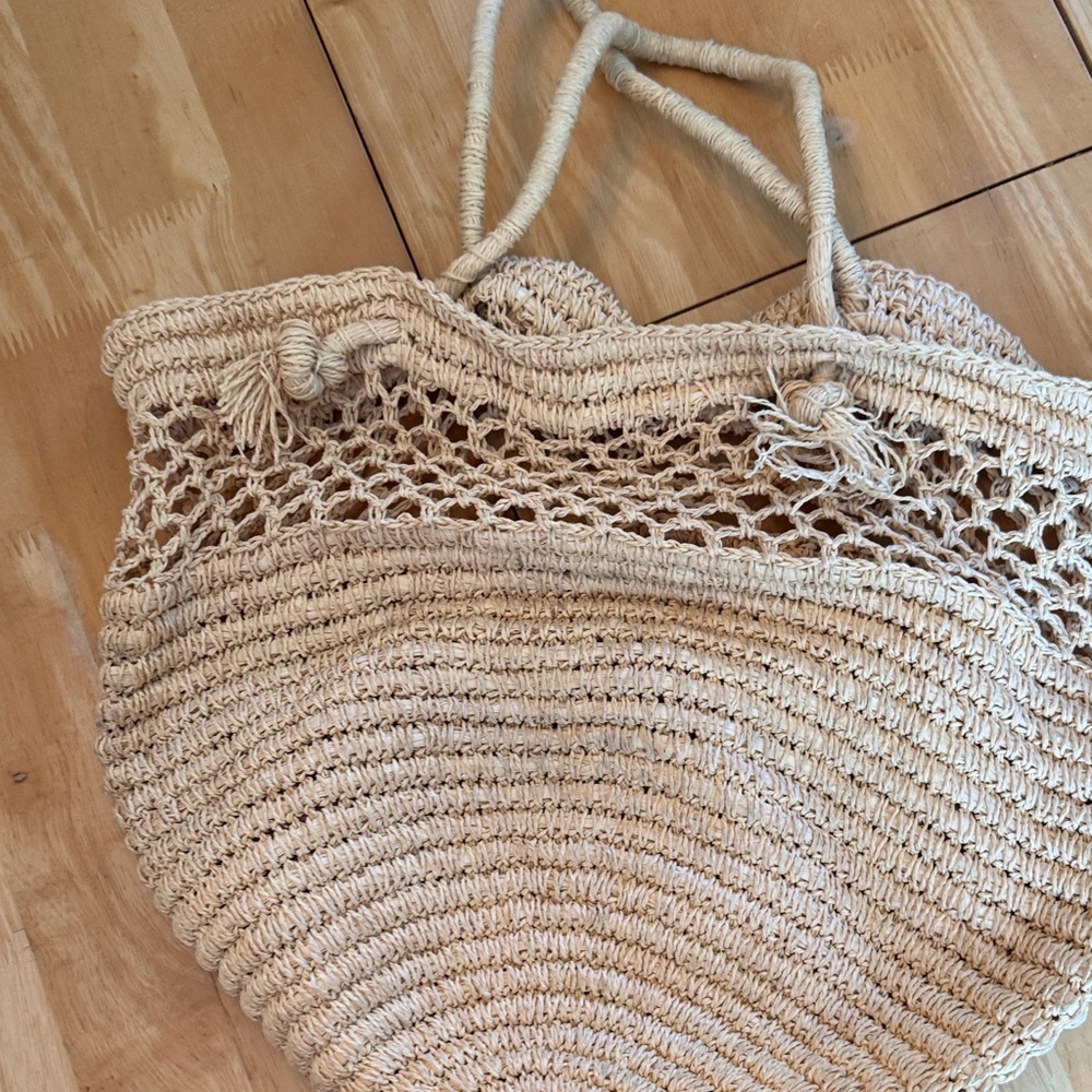 Lucky Brand Beige Crochet Tote Bag Cruise Beach Boho Nautical - Picture 4 of 6